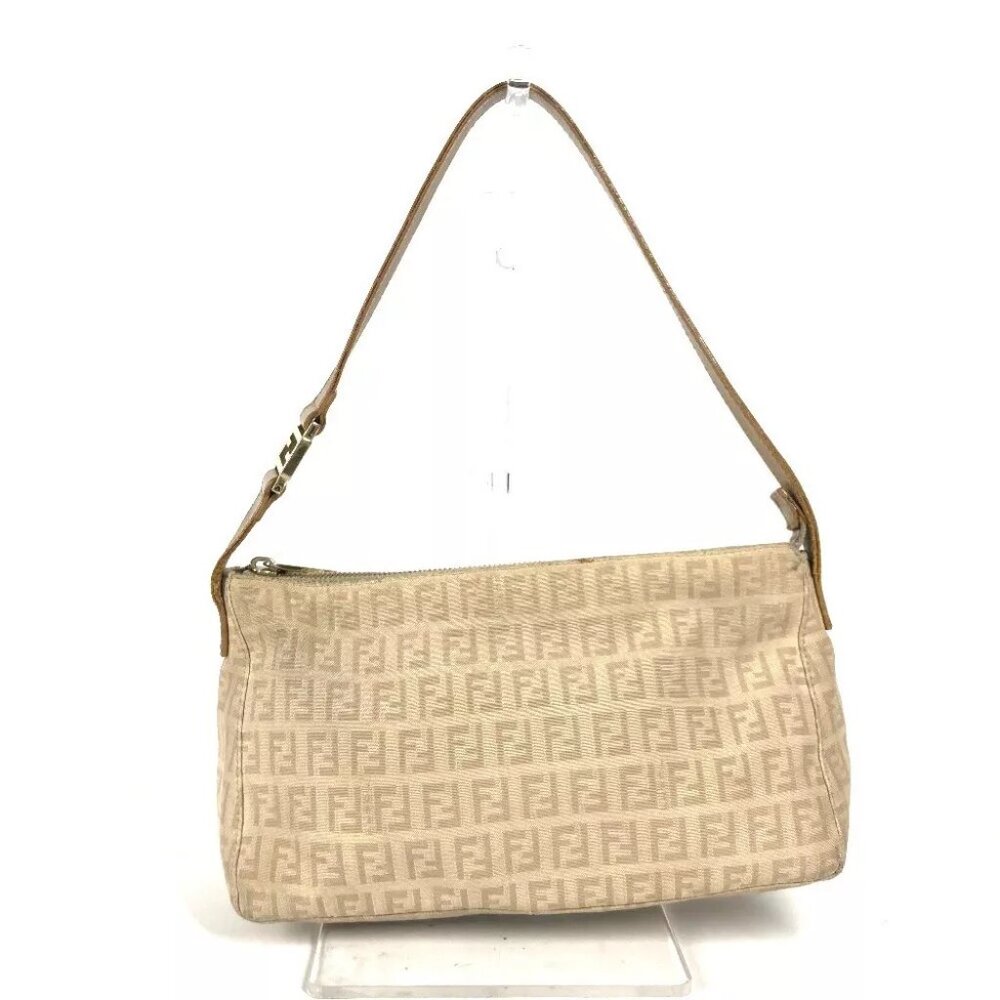 FENDI Zucchino Zucca logo bag Shoulder Bag Leather/Canvas Beige - Picture 2 of 14